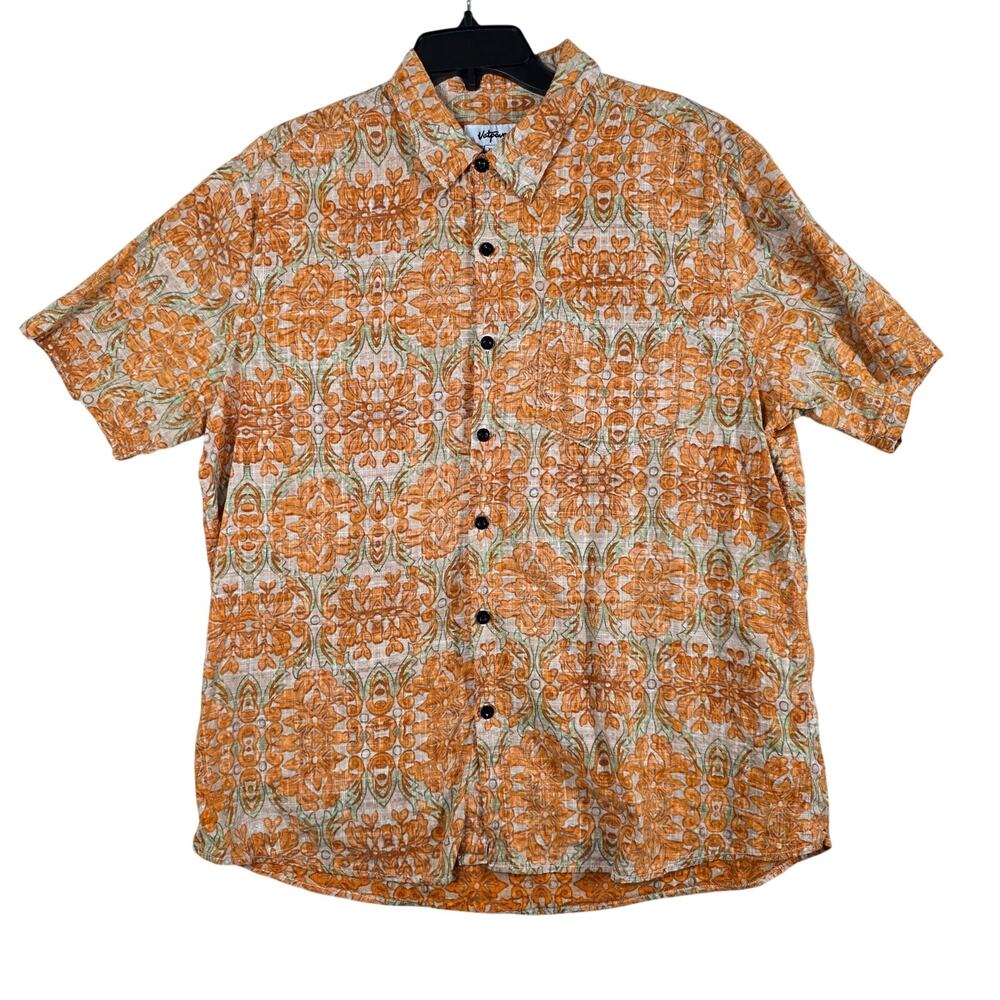 Vatpave Shirt Men’s XL Orange Floral Print Short Sleeve Button Up Casual Summer